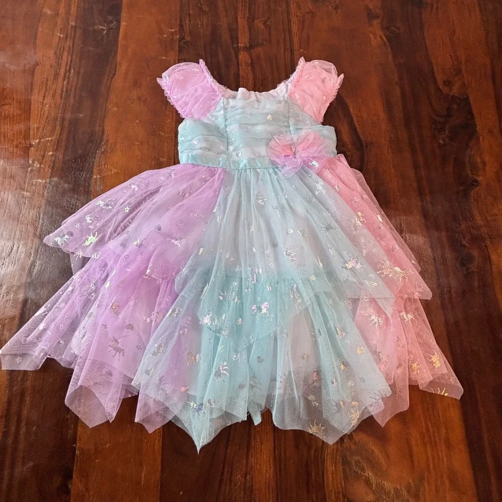 Jona Michelle Kids 2T Pastel‎ Rainbow Unicorn Tulle Party Dress CO7324 Pink Blue